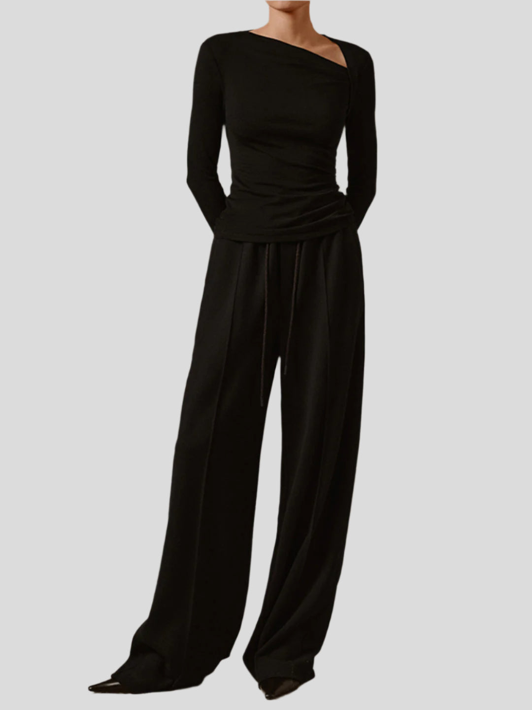 Seamless top with long sleeves and asymmetrical neckline