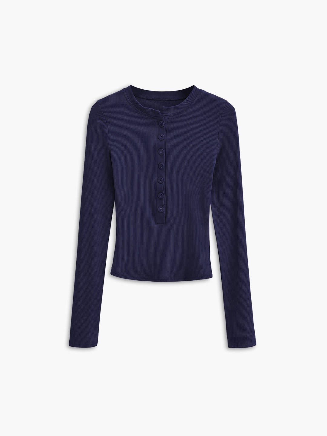 Ribbed long-sleeved button-up top