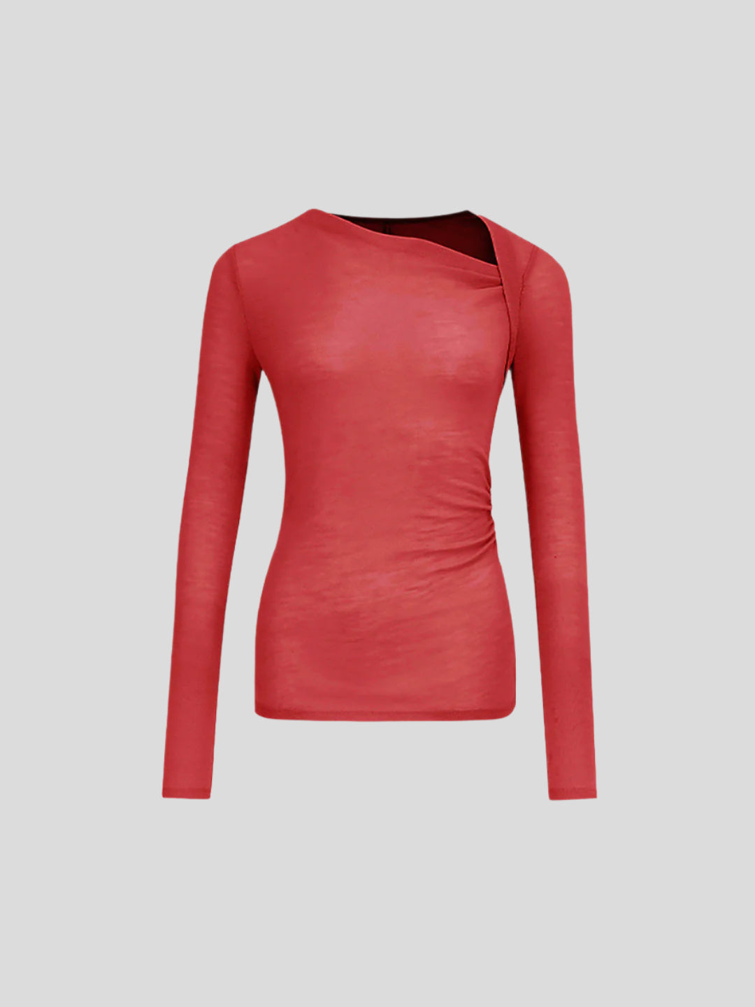 Seamless top with long sleeves and asymmetrical neckline