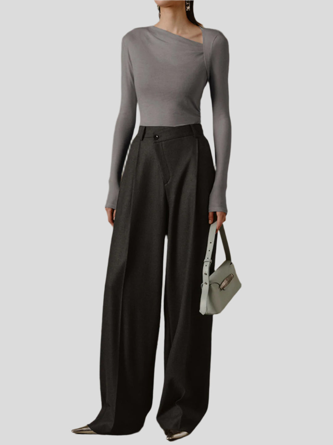 Seamless top with long sleeves and asymmetrical neckline