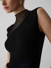 Sleeveless ribbed top with fishnet details