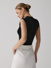 Sleeveless ribbed top with fishnet details