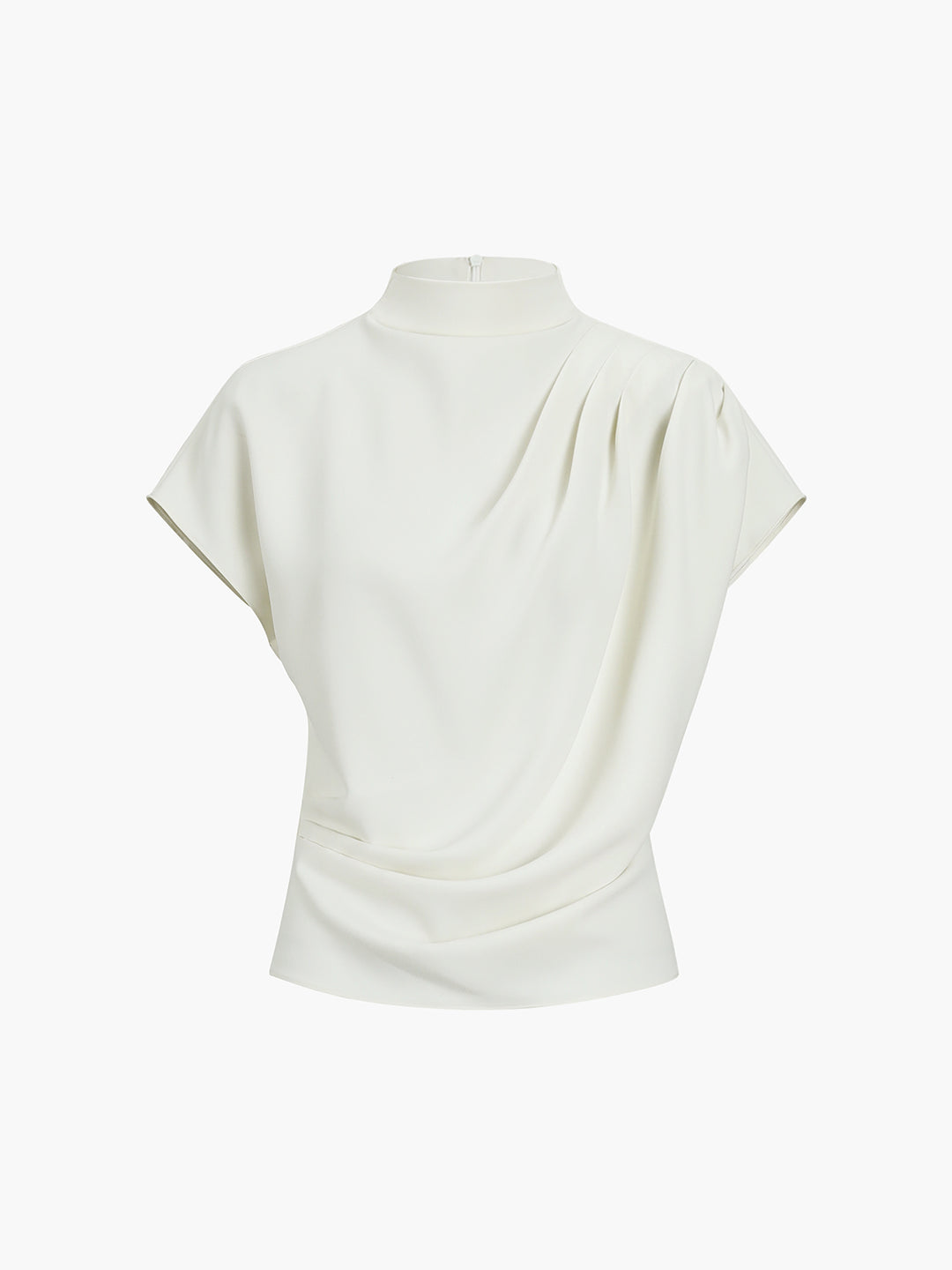 Short-sleeved asymmetric draped top