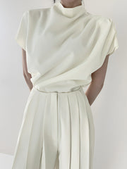 Short-sleeved asymmetric draped top