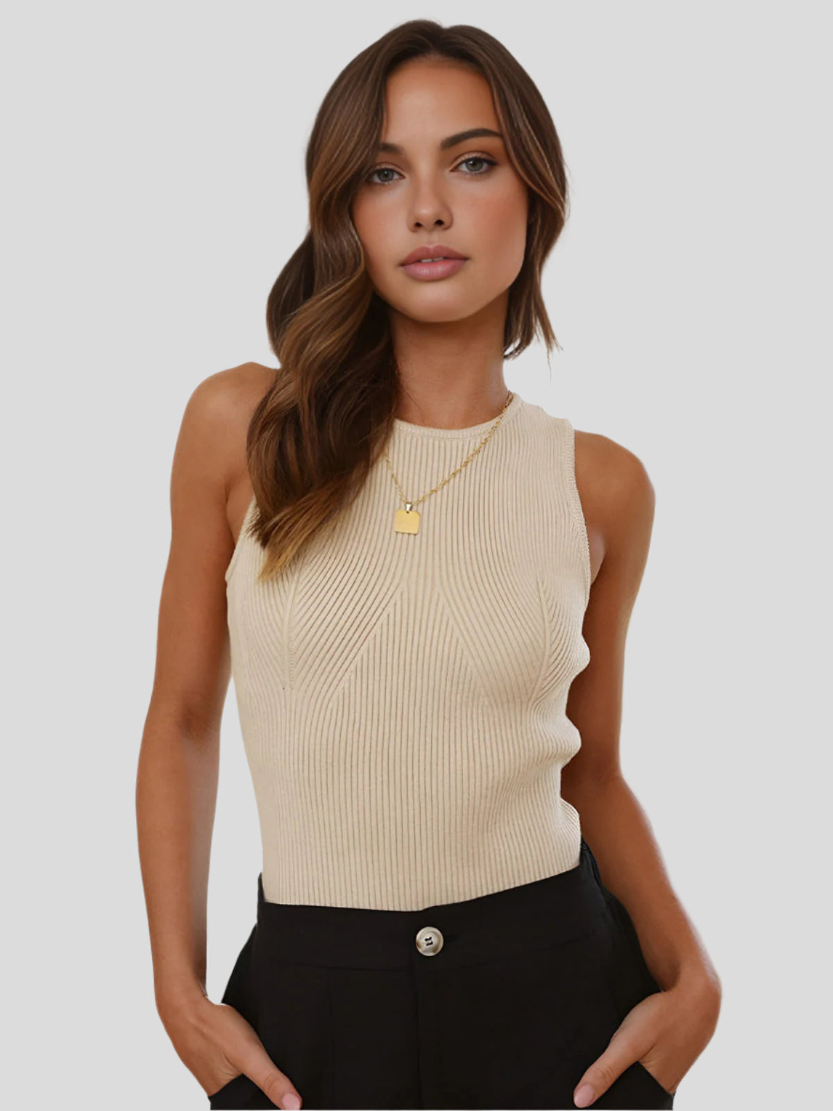 Fitted ribbed top with high neckline