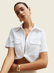 White short-sleeved shirt with pockets