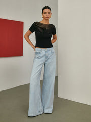 Sheer striped ribbed top