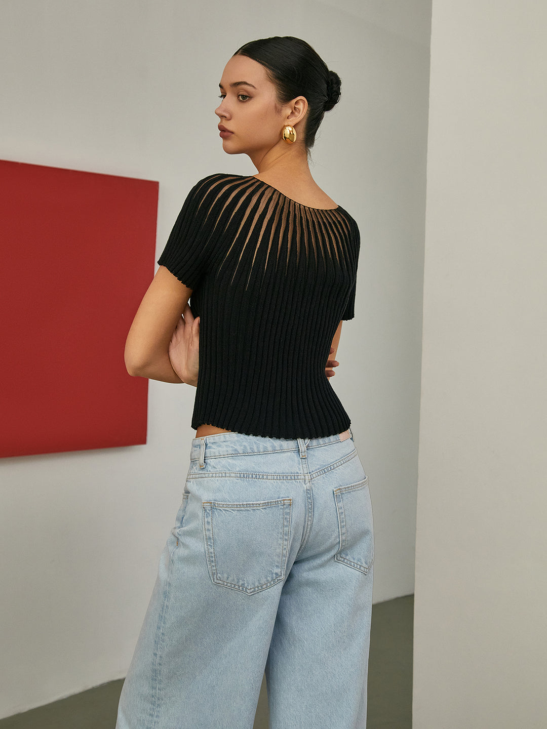 Sheer striped ribbed top