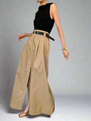 Pleated maxi skirt with front slit