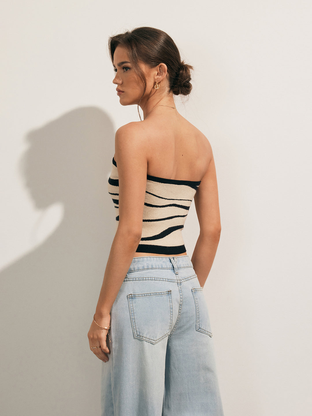 Beige and black zebra print tube top