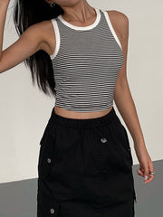 Black and white striped cropped tank top