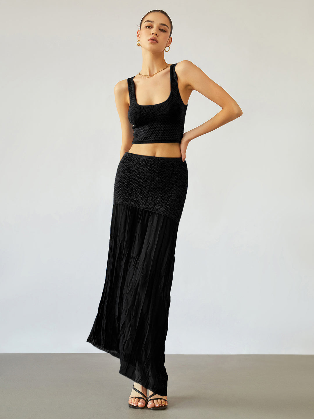Sheer maxi skirt with mesh insert