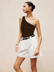 Black top with one shoulder and white trim