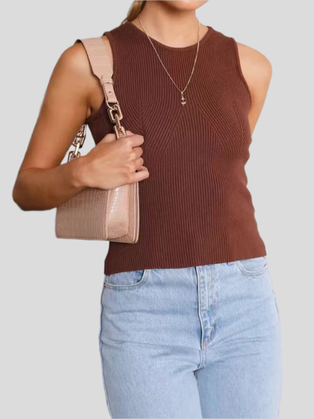 Fitted ribbed top with high neckline