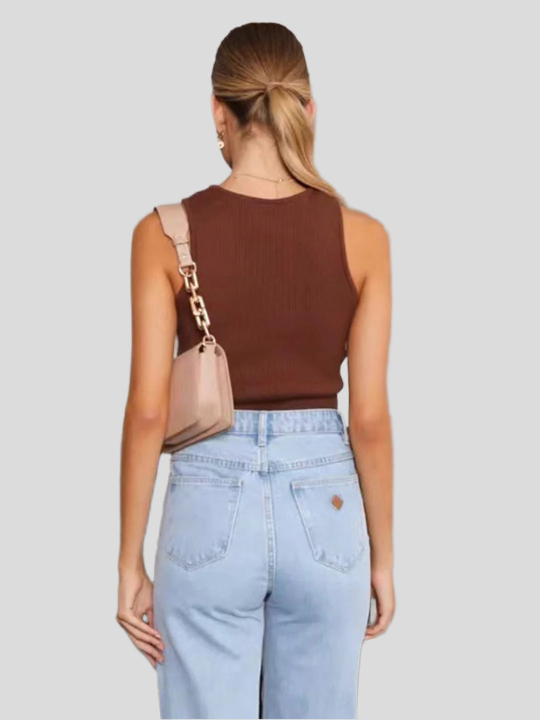 Fitted ribbed top with high neckline