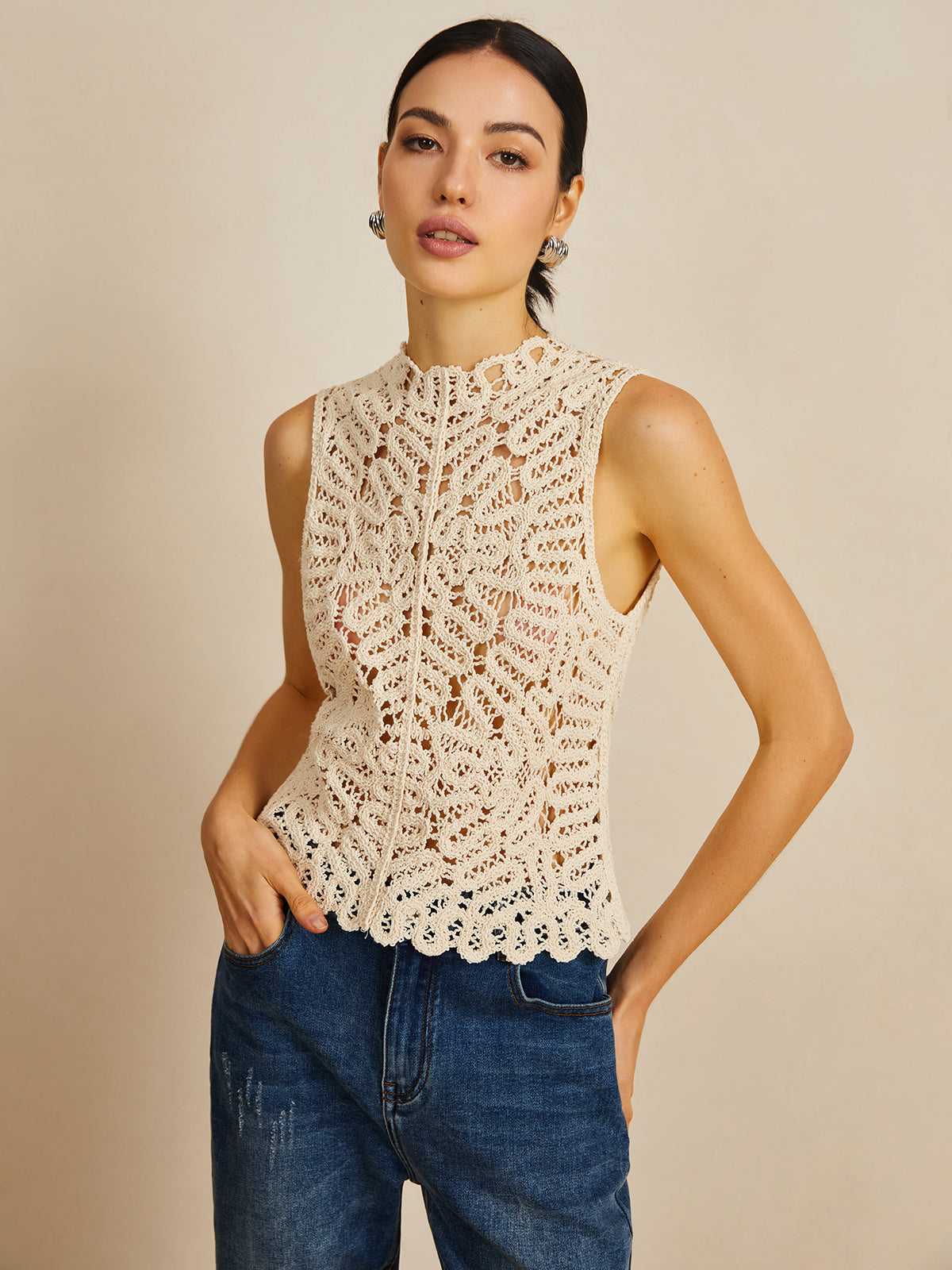 Sleeveless crochet lace top