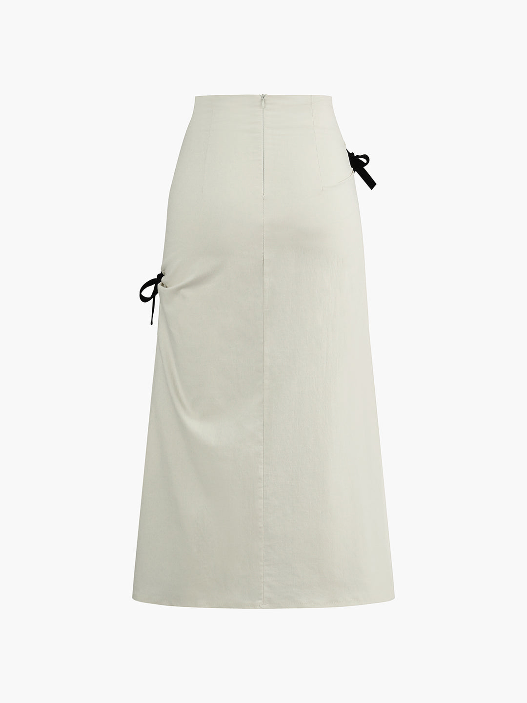 White midi skirt with black bow details
