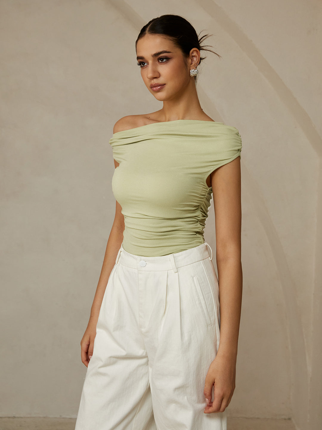 One-shoulder top with ruffle details