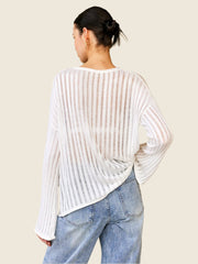 White sheer ribbed long sleeve top