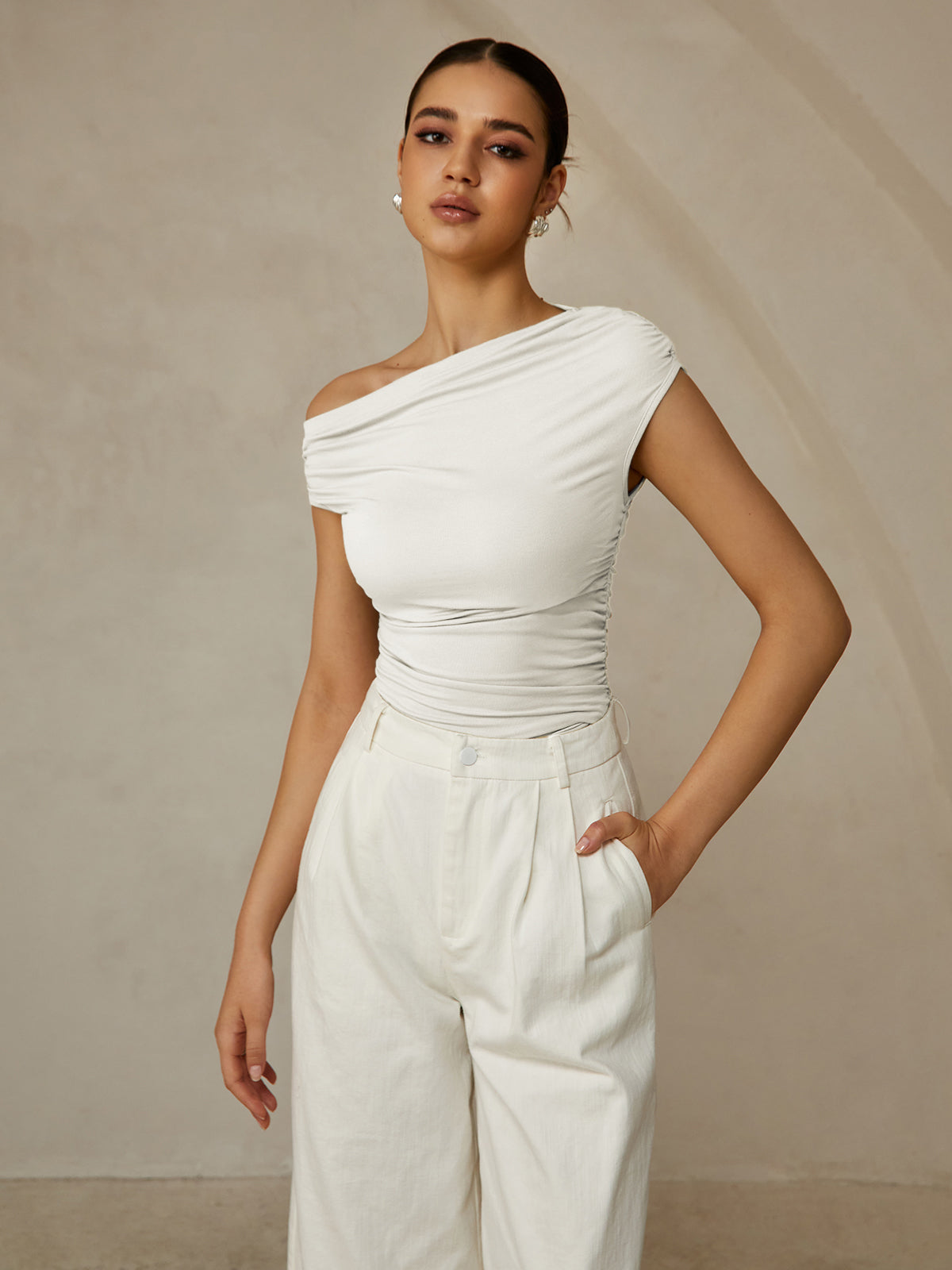 One-shoulder top with ruffle details