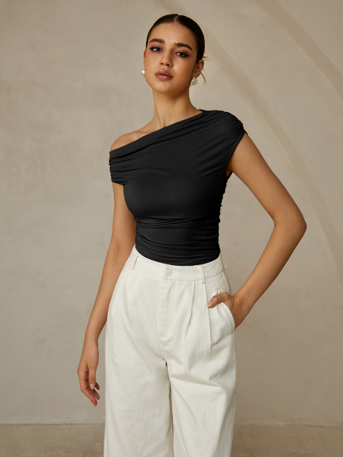 One-shoulder top with ruffle details