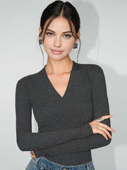 Long sleeve V-neck fitted top