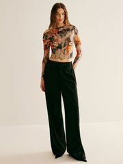 Off-the-shoulder abstract pattern mesh top