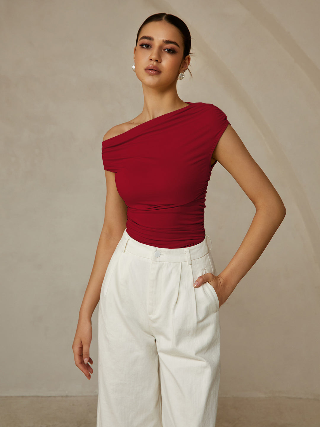 One-shoulder top with ruffle details