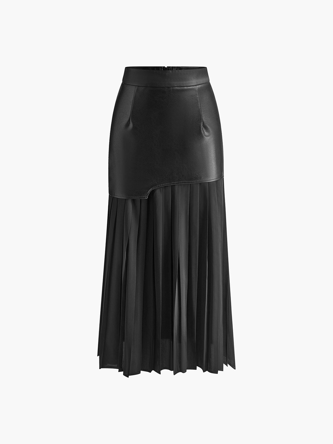 Pleated midi skirt with asymmetrical faux leather yoke