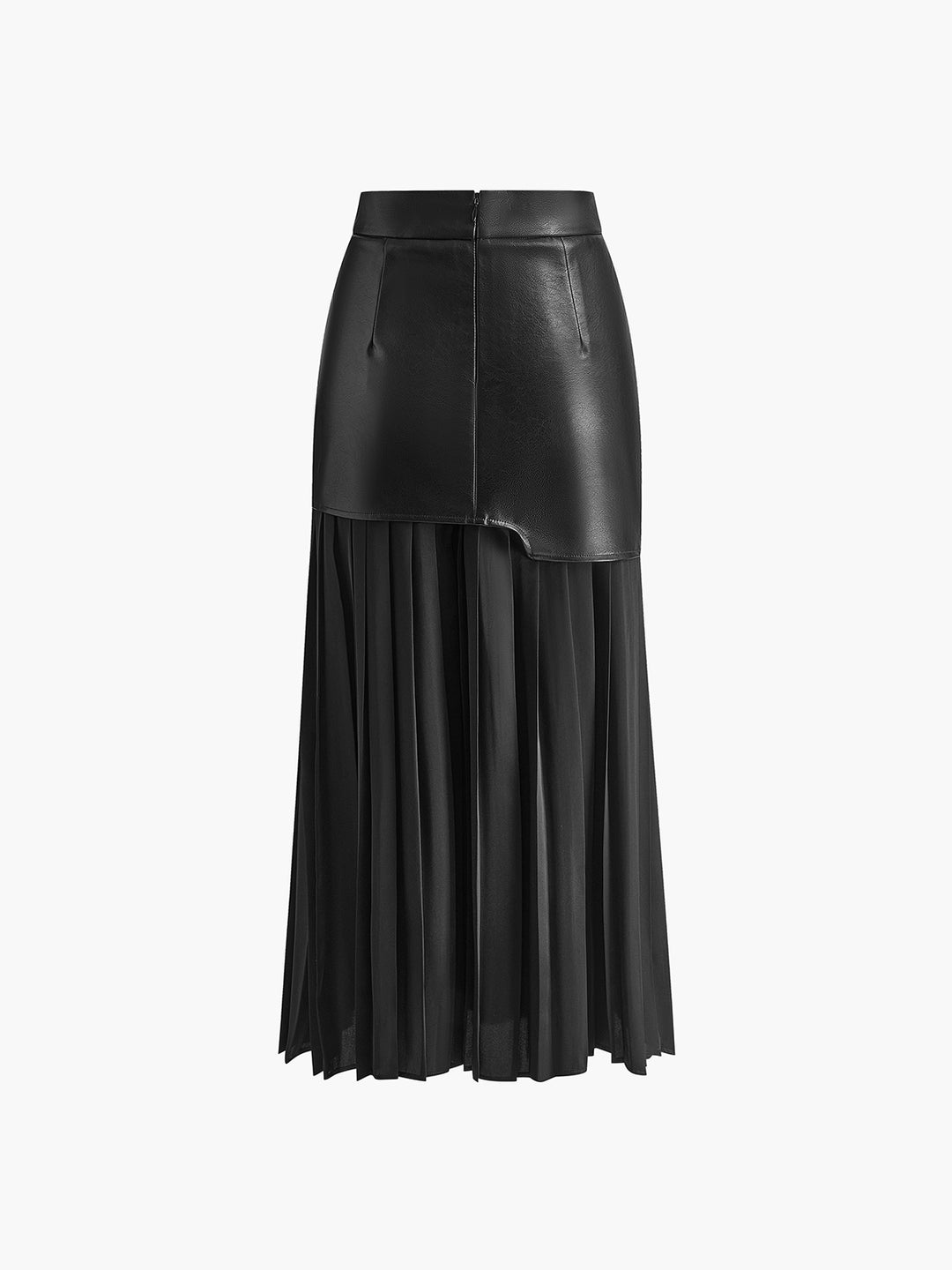 Pleated midi skirt with asymmetrical faux leather yoke