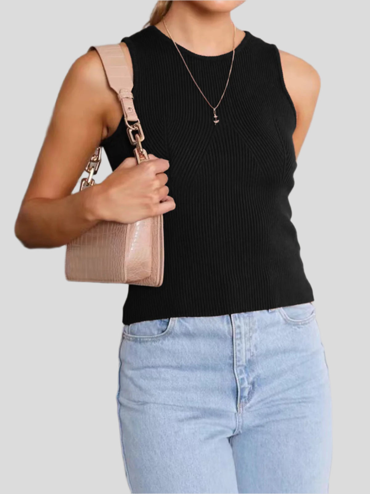 Fitted ribbed top with high neckline