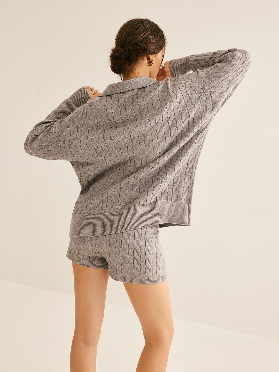 Grey cable knit shorts
