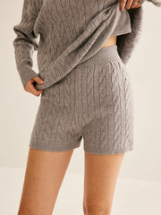 Grey cable knit shorts