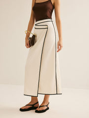 Cream flared midi skirt with contrasting trim