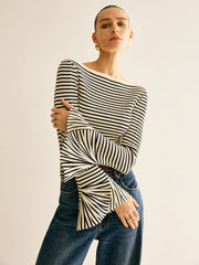 Ribbed patterned top with flared sleeves