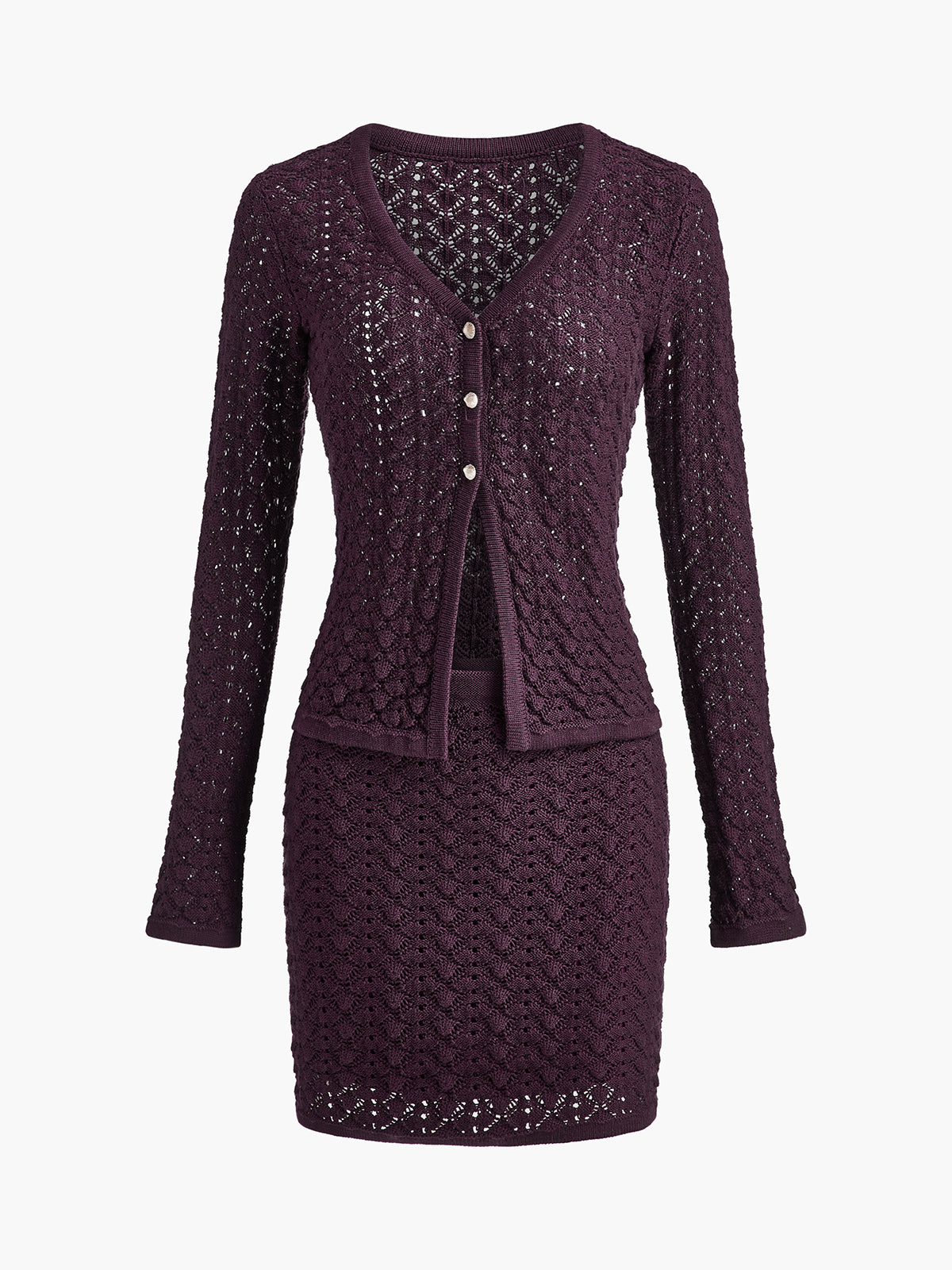 Two-piece knitted set with cardigan and dress