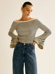 Ribbed patterned top with flared sleeves