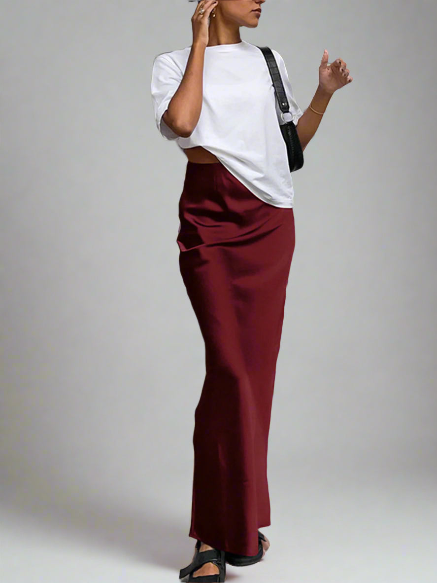 Elegant satin long skirt