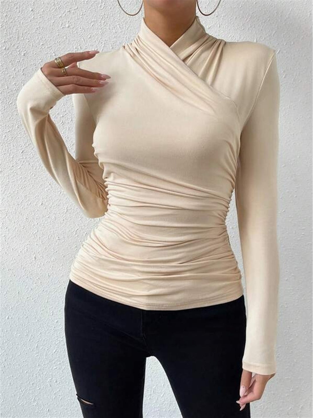 Fitted top with draped neckline