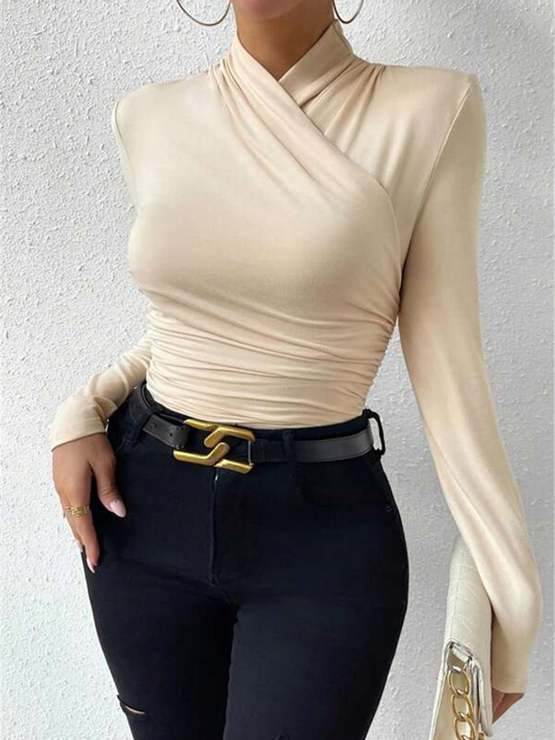 Fitted top with draped neckline