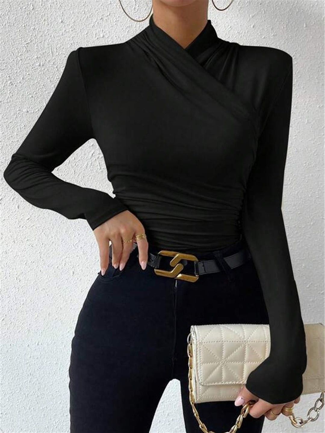 Fitted top with draped neckline