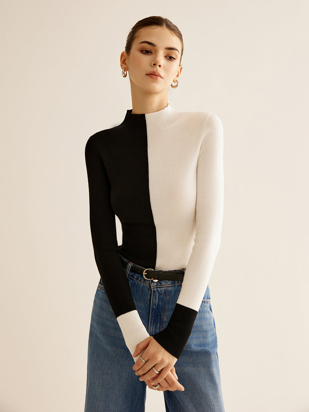 Sweater with contrasting panels
