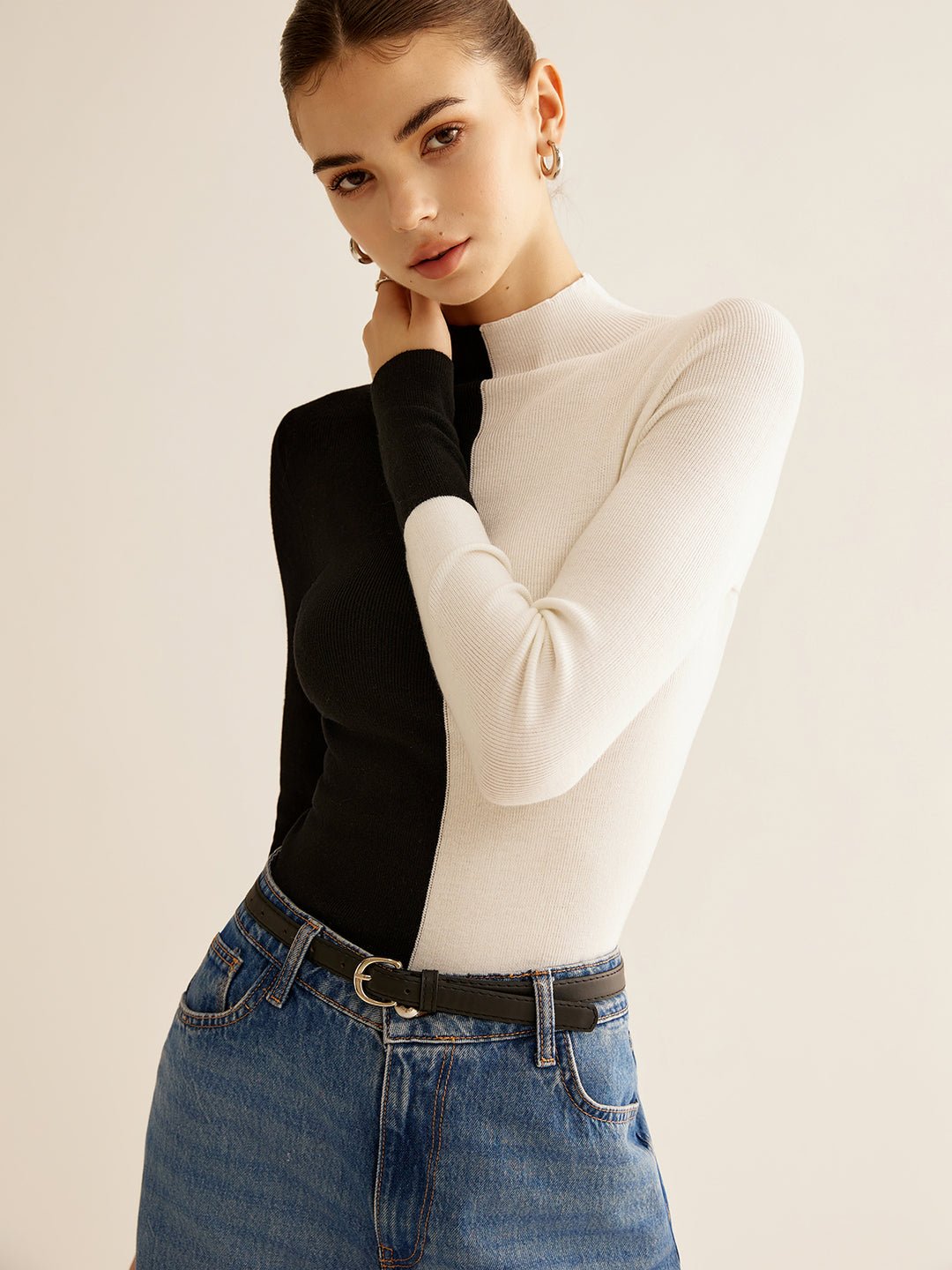 Sweater with contrasting panels