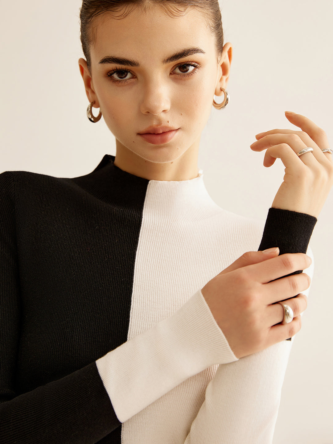 Sweater with contrasting panels