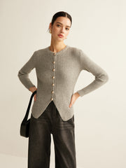 Ribbed cardigan with pearl buttons