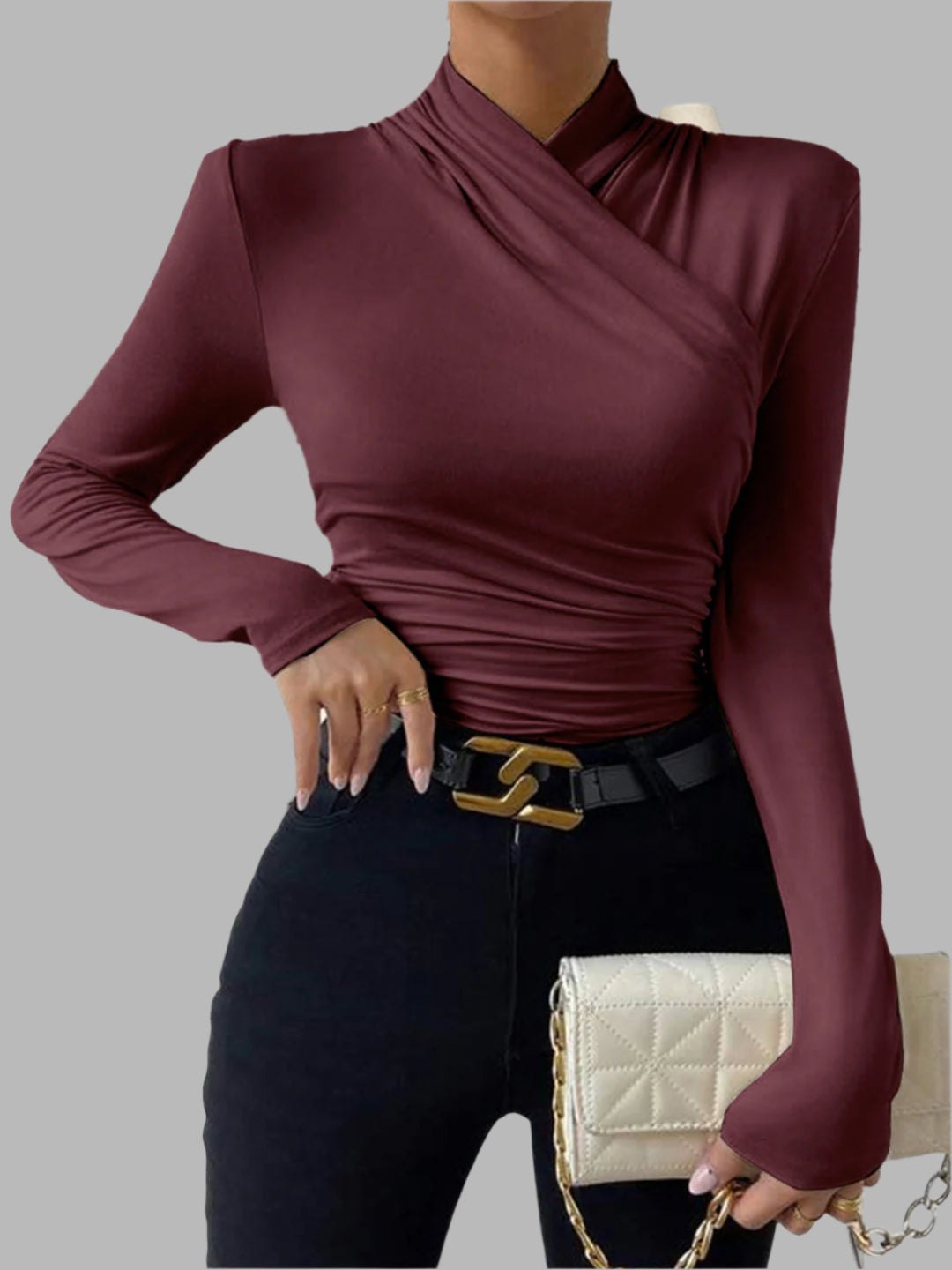 Fitted top with draped neckline