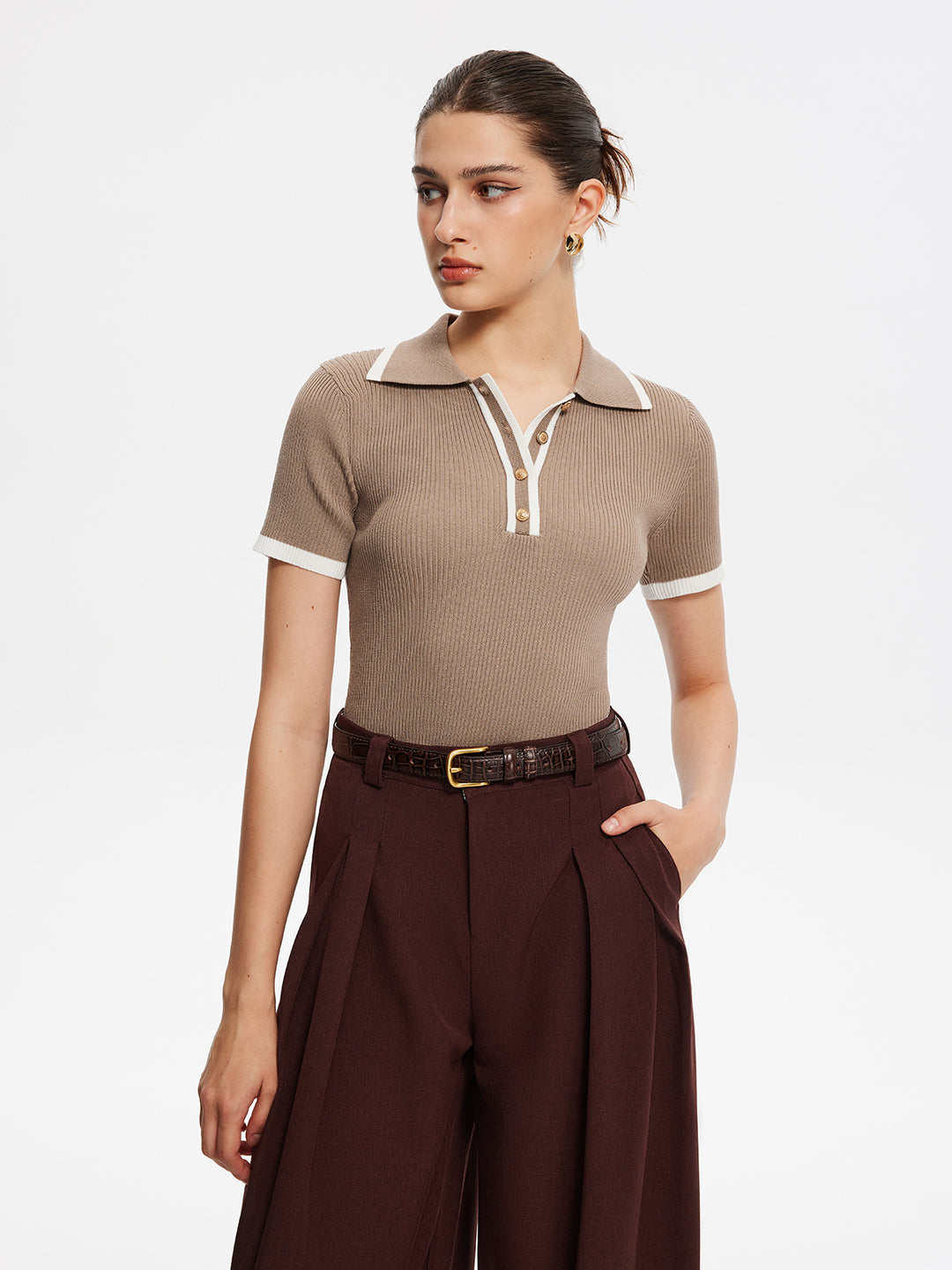 Ribbed polo shirt with contrasting details