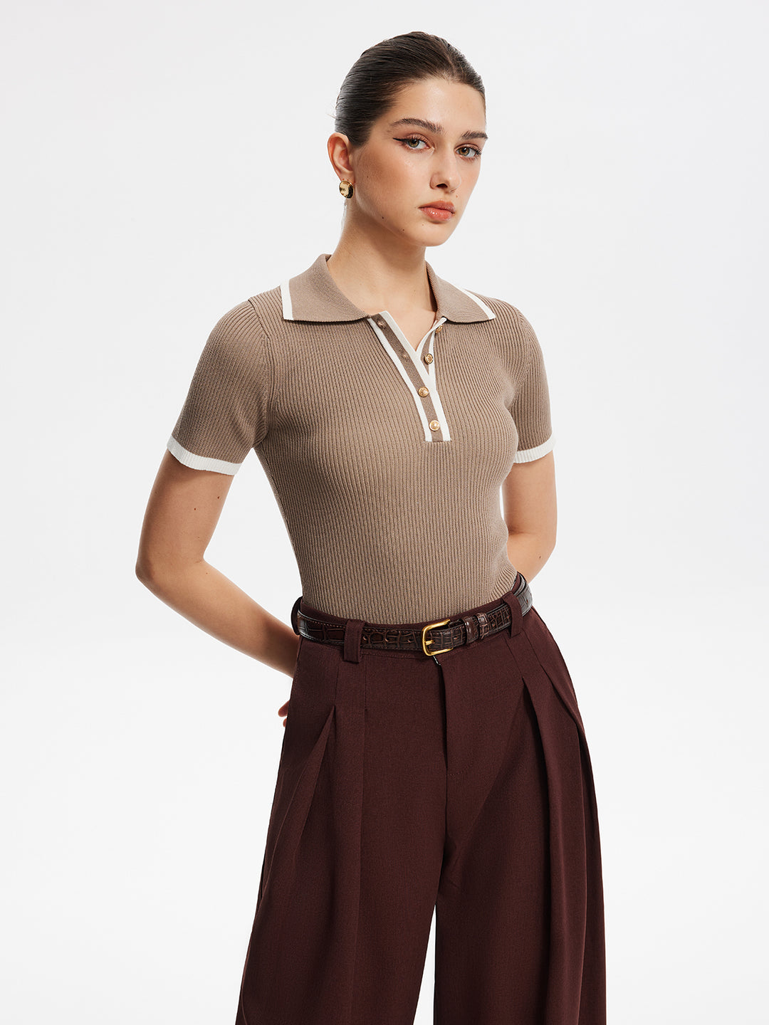 Ribbed polo shirt with contrasting details