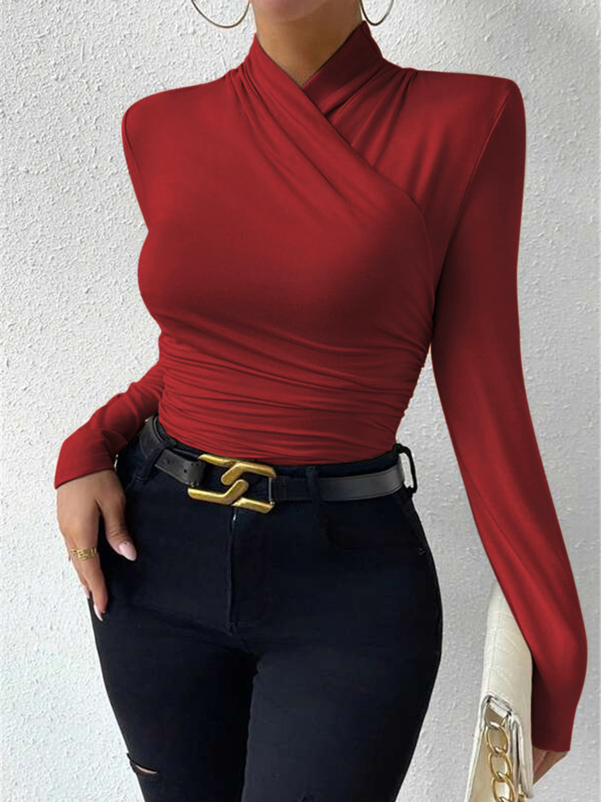 Fitted top with draped neckline