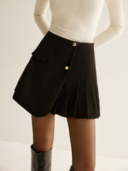 Pleated mini dress with decorative buttons